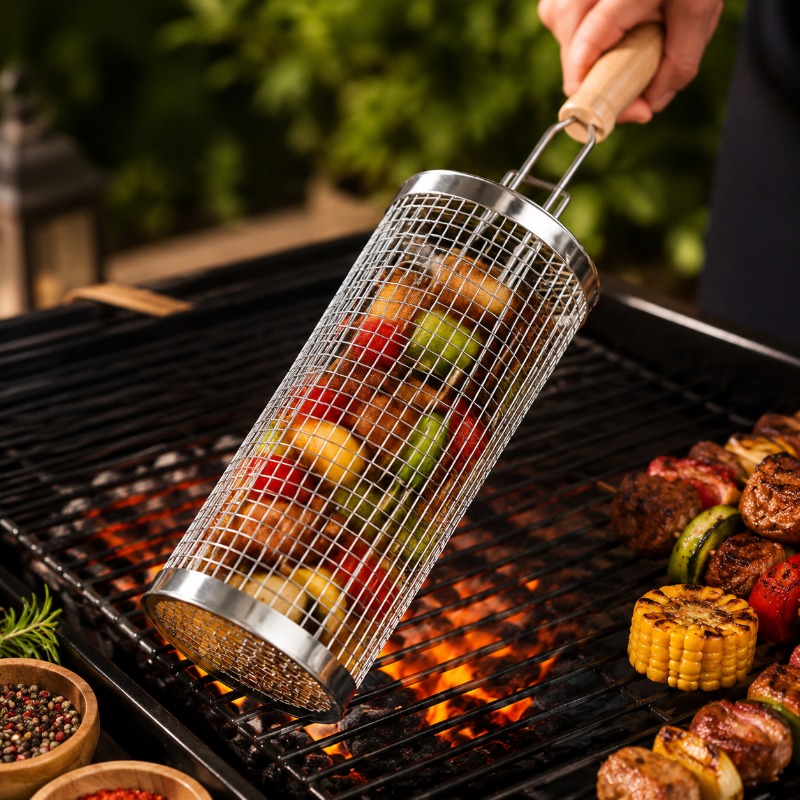 Round Barbecue Grill Basket Se - Camping Cooking Device recension och pris