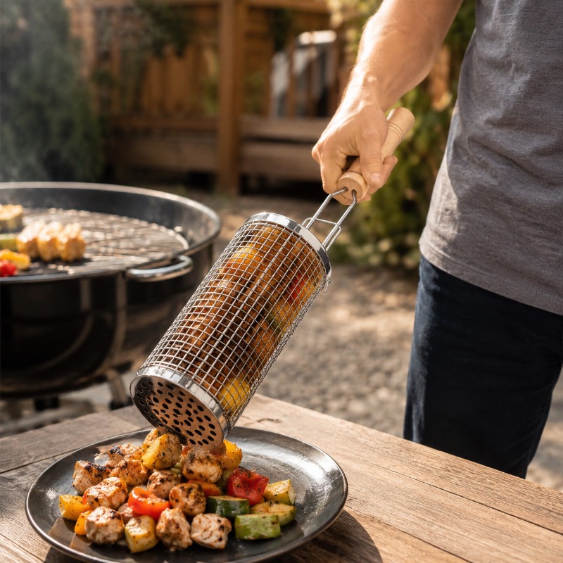 Round Barbecue Grill Basket Se - Camping Cooking Device recension och pris