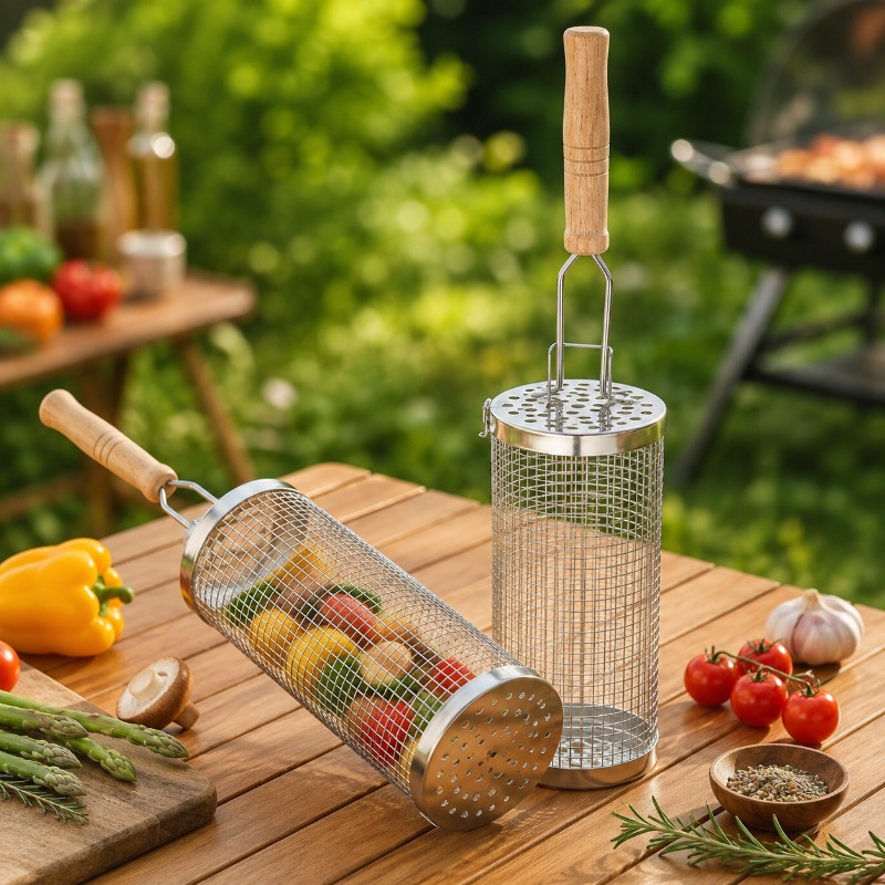 Round Barbecue Grill Basket Se - Camping Cooking Device recension och pris